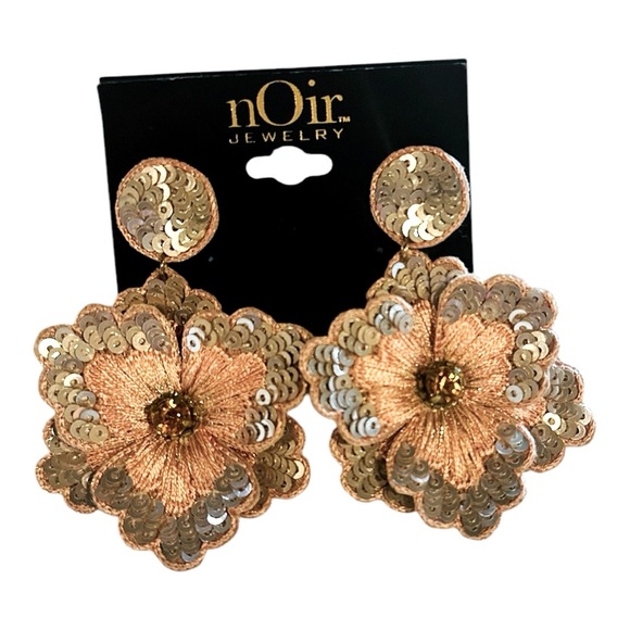 Noir Jewelry Gold Sequin Flower Statement Earrings - Picture 1 of 5